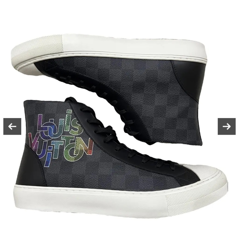 Louis Vuitton Black and White Sneakers with Multicolor Logo